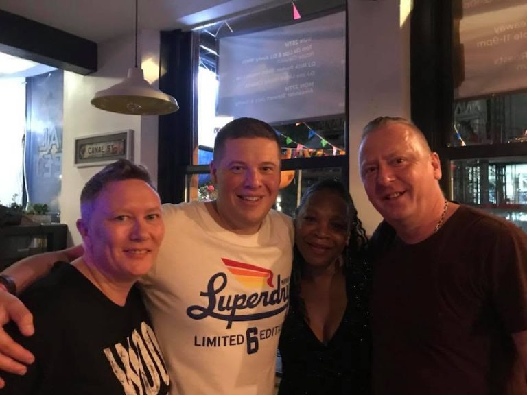 DJ Rick Parker with Paul and Bobbi Depasois from K-Klass and Zoe Naughton at No.1 Canal Street, Manchester.